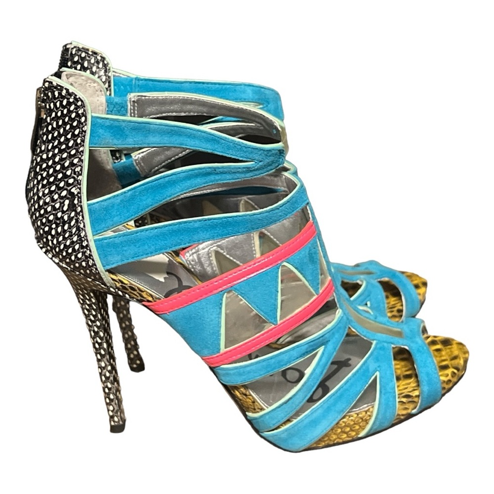 Sam Edelman Turquoise and Pink Suede Sandal Heels Size 8. - Picture 2 of 4